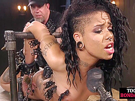 Trapped ebony fucked hard in pussy hole by weird guy
