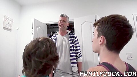 Twink Stepson Eats Cum After Hardcore Taboo Step daddy Threesome