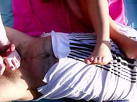 Two blondes footjob dominate pool boy (private soon)