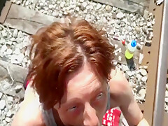 Ugly Homeless Whore Sucking Black Cock Outdoor Railroad