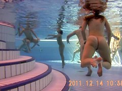 Underwater scenes of the nude chicks in the sauna pool