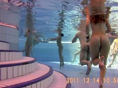Underwater scenes of the nude chicks in the sauna pool