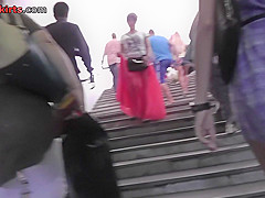Upskirt footage of skinny ass of girl in g-string