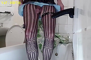 V47 - Shemale Bathroom Dildo Cum Twice