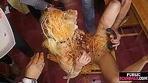 WAM 21yo slut covered with food in public before throating
