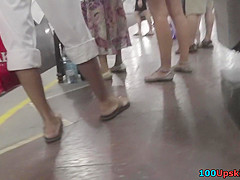 While train is coming, captures upskirt ass