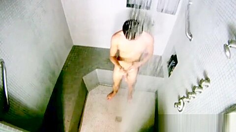 While twinky showers he likes stroking cock and fingering