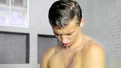 While twinky showers he likes stroking cock and fingering