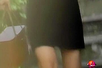 White sweater and a black skirt got no panties sharked