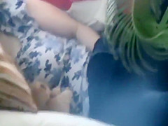 Woman caught with a hand in her panties
