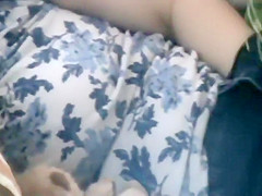 Woman caught with a hand in her panties