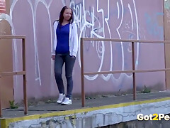 Young Cuties Gotta Go Pee At The Urban Public Places!