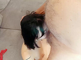 Young Snow DeVille has threesome with old men and swallows cum