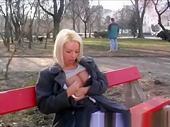 blonde girl pissing in public