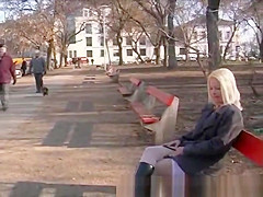 blonde girl pissing in public