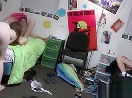 couple in their dorm room have a fuck