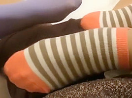 double stocking footjob and handjob