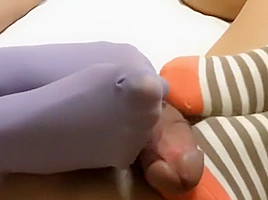 double stocking footjob and handjob