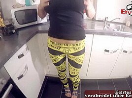 german amateur big tits brunette creampie in kitchen