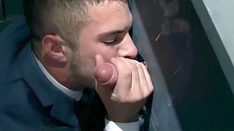 gloryhole with 2 suit guys
