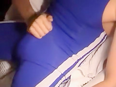jack off and come in blue adidas wrestling singlet
