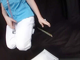nurse with big natural tits gives gloryhole handjob