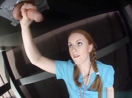 nurse with big natural tits gives gloryhole handjob