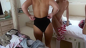 teen 18+ BFFs go lesbian on each other after oil wrestling