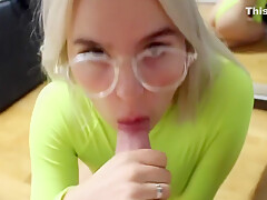 teen 18+ Mira Close Up Blowjob In Bright Bodysuit - Mira David