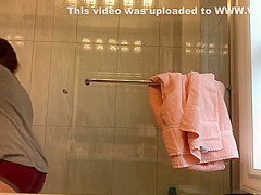 18 year old Volleyball player glass shower! again! GREAT ASS