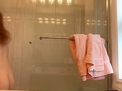 18 year old Volleyball player glass shower! again! GREAT ASS