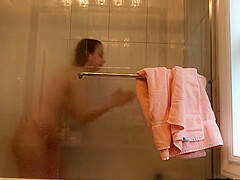 18 year old Volleyball player glass shower! again! GREAT ASS